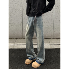 2025秋季新款外景美式猫须闪电纹牛仔裤M-5XLGK25976-P50，男装牛仔裤，电商A022