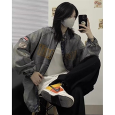水洗做旧牛仔外套男女2024新款立领春季港风复古宽松夹克JW1216，男装夹克，星座1116A（原606A-3）