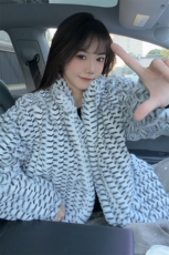 冬季男士棉服兔毛条纹绒虎皮纹宽松加绒加厚外套棉衣特p95，男装棉衣，电商B319