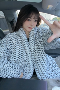 冬季男士棉服兔毛条纹绒虎皮纹宽松加绒加厚外套棉衣特p95图片