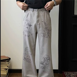 2025新款小众个性设计感牛仔裤男春夏季简约美式复古阔腿休闲图片