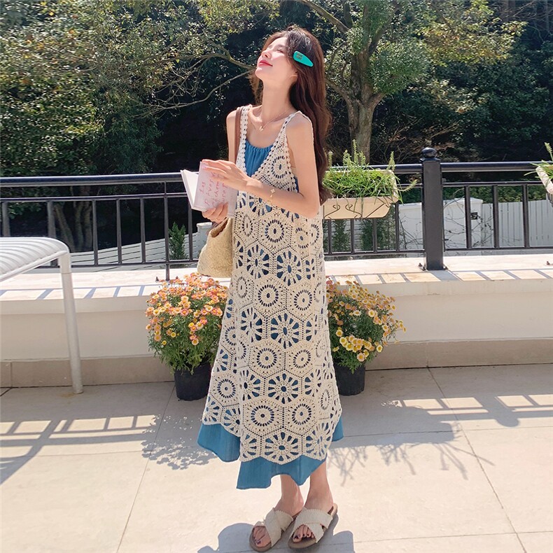 2025夏季新款现货主推度假风镂空罩衫两件套2C087-719-P145-K215,女装连衣裙,2C087