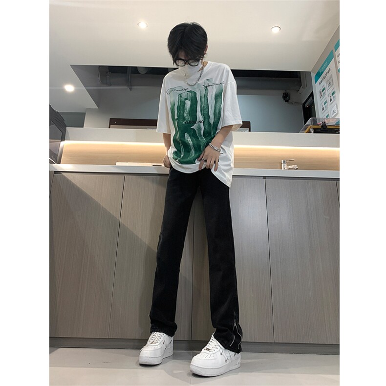 现货 渐变拉链黑色牛仔裤男大码修身直筒裤 K5804-K5805-P50图片