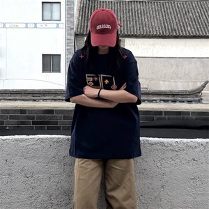 万针全刺绣工艺 高品质260克双纱纯棉美式高街短袖T恤 特P33图片