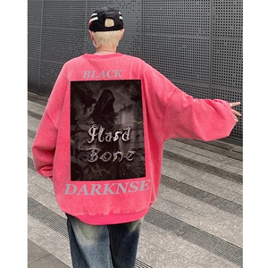 美式复古高街水洗做旧涂鸦印花圆领套头男女卫衣B289-WY188-P58图片