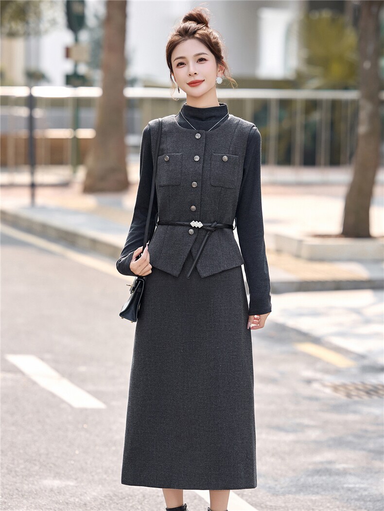 2026春装新款简约时尚假三件两件套裙,女装套装/套裙,美沁