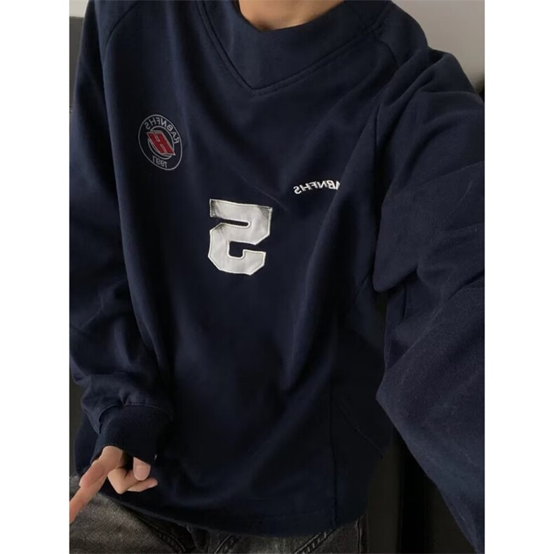 运动球服卫衣男女春秋季潮牌宽松休闲情侣款小V领体恤衫WQ79，男装T恤，星座1116A（原606A-3）