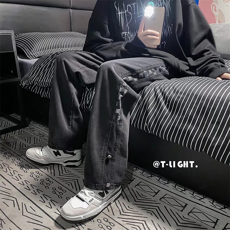 欧美vibe高街牛仔裤男春秋排扣美式潮牌hiphop休闲裤子NK3311-P40,男装牛仔裤,星座1008-1