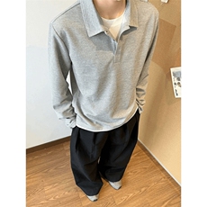 抖音得物高品质二开230克精梳珠地光版纯色宽松长袖T恤翻领POLO衫，男装T恤，电商A486-1