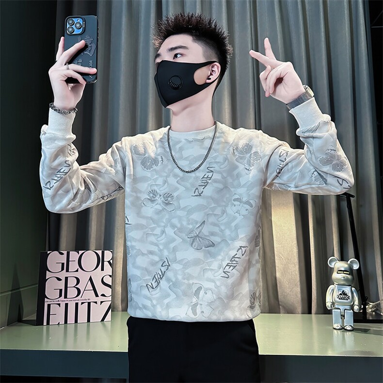 痞帅炸街蝴蝶印花男套头卫衣外套社会小伙店主风301C-WY52P58控78，男装卫衣，星座301C（原B323）