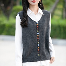 开衫针织马甲背心女秋季外穿2024新款文艺风宽松短款叠层无袖上衣，女装马甲，佳绒包芯纱店