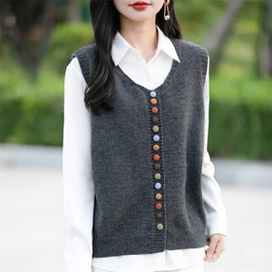 开衫针织马甲背心女秋季外穿2024新款文艺风宽松短款叠层无袖上衣图片