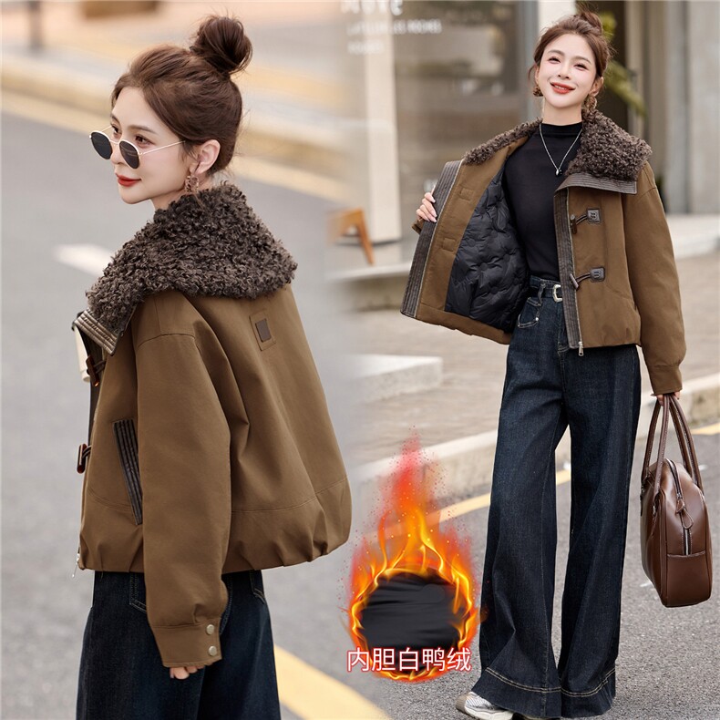 现货高级感派克羽绒服女2025冬季新款宽松保暖白鸭绒外套女,女装羽绒服,美沁