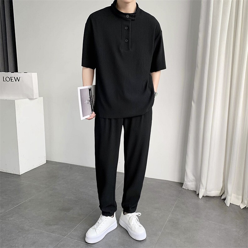 夏轻熟风高级感百叶条宽松薄款冰丝短袖两件套TZ25/P100控149,男装T恤,电商A243