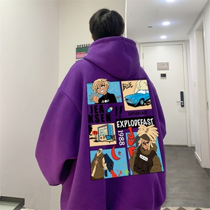 抖音品质美式复古动漫印花宽松落肩袖连帽卫衣JK23370特批35-控58图片