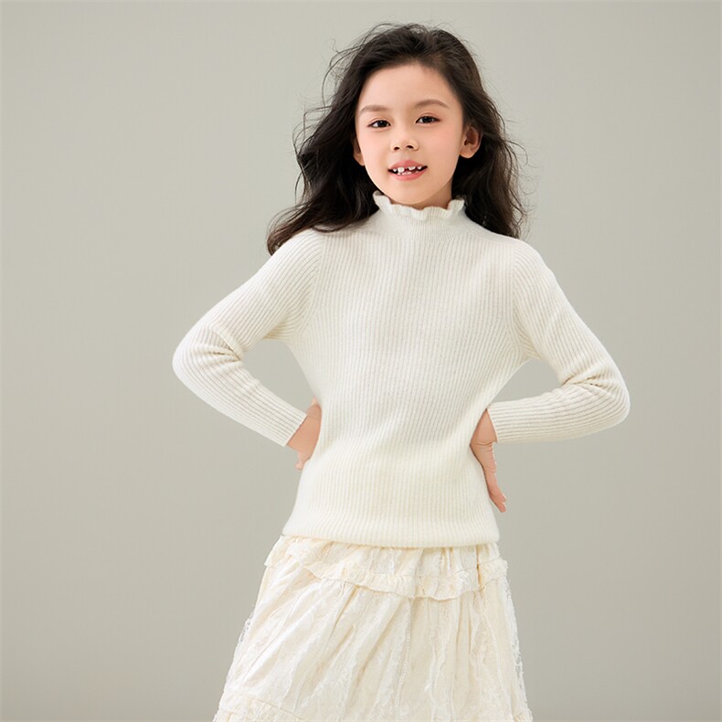 一线成衣花边打底衫时尚百搭通勤儿童羊毛衫，童装儿童羊毛衫，奥澜羊绒