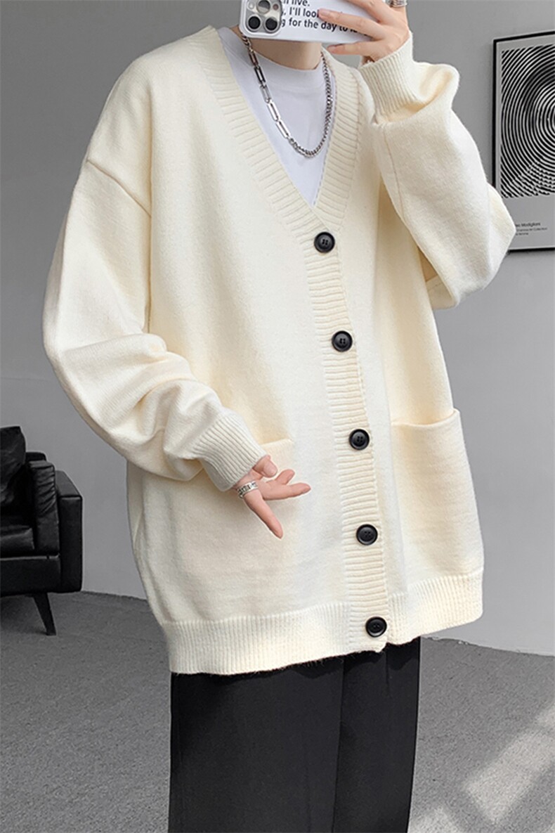 8XL-M大码V领开衫毛衣外套男日系复古宽松慵懒风针织衫KS002p55,男装针织衫/毛衣,电商B312