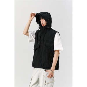 8XL-M 钓鱼老外套街头机能口袋连帽防水无袖马甲坎肩JK1316P78图片