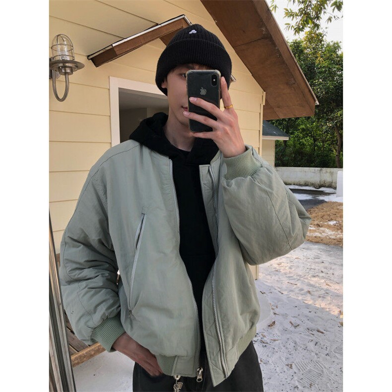 （现货）豆绿色大拉链口袋男女棉服立领棉衣,男装棉衣,星座807