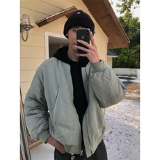 （现货）豆绿色大拉链口袋男女棉服立领棉衣，男装棉衣，星座807