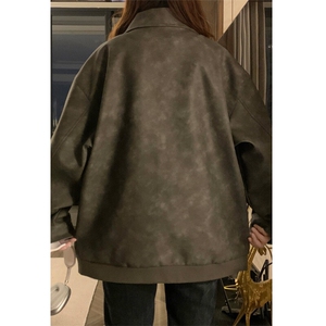 2025 秋季新款 女模内景大码美式高街皮夹克M-5X HJ25008-特P80图片