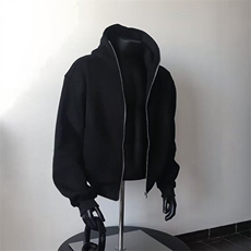 花灰色cleanfit连帽卫衣男款春秋季boxy短款拉链开衫美式重磅外套，男装卫衣，星座1008