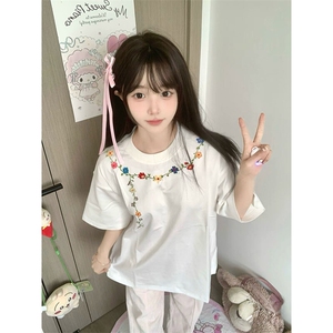 万针全刺绣工艺抖音得物高品质260克重磅纯棉双纱美式高街短袖T恤