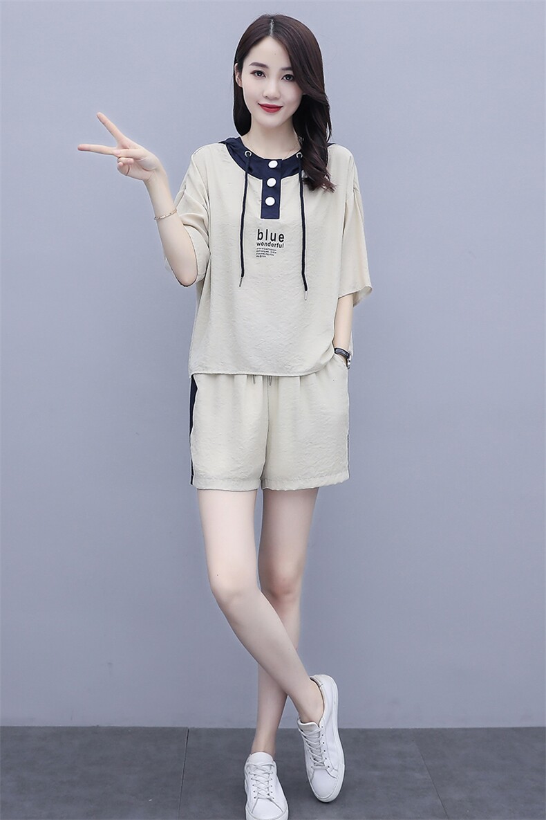 冰丝休闲运动套装夏装2025新款女装气质时髦显瘦洋气阔腿裤两件套,女装套装/套裙,芷墨服饰