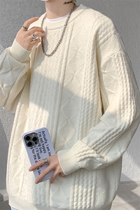 8XL-M圆领毛衣男秋冬季宽松慵懒套头麻花针织衫毛线衣MY19005P68图片