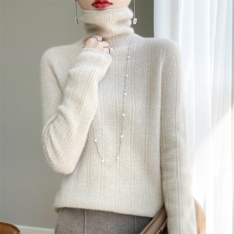 23秋冬新款堆堆领毛衣女长袖保暖打底针织衫提花洋气百搭内搭毛衫，女装羊毛衫，大美人包芯纱店