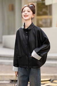 复古立领宽松皮衣外套女2025秋冬季新款休闲百搭显瘦pu皮夹克上衣图片