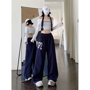 BTSG美式复古松紧腰字母印花宽松运动卫裤街头baggy阔腿休闲裤男图片