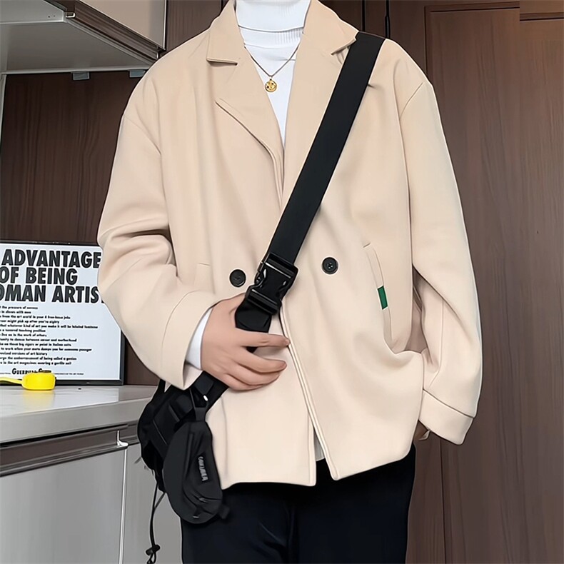 痞帅风男模外套开春高级感短款毛呢西服韩系穿搭英伦风衣情侣夹克,男装夹克,电商A141