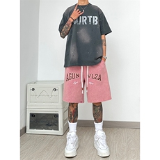 港风纯棉320G重磅水洗做旧印花短裤A014-DY25026-P40控58，男装牛仔裤，电商A014