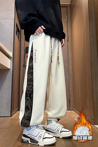 8XL-M民族拼接刺绣束脚卫裤男冬加绒加厚大码运动裤KZ024P45图片