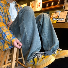 wassuphappy美式牛仔裤男款春秋夏季潮牌宽松阔腿裤直筒休闲裤子，男装牛仔裤，星座512A（原616）