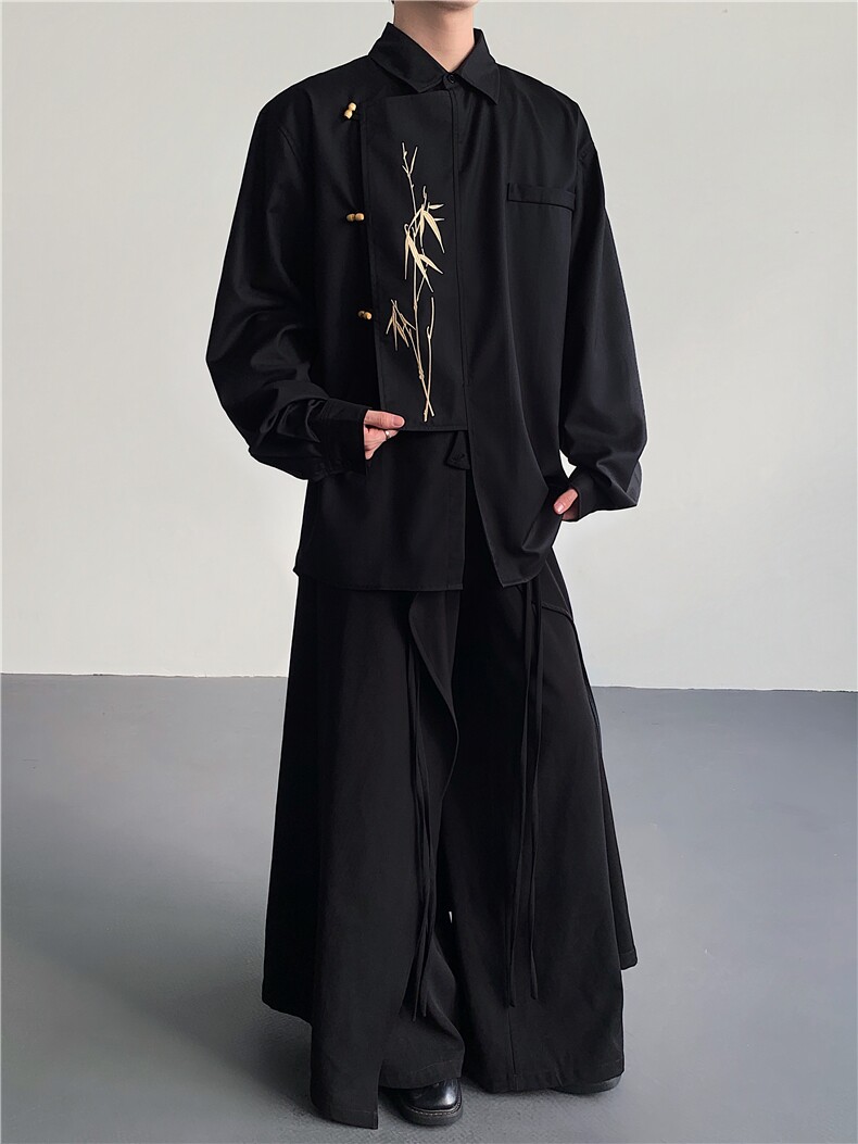 25秋冬男士新中式男士竹叶刺绣长袖加厚衬衫CS223-P88,男装衬衫,电商B288