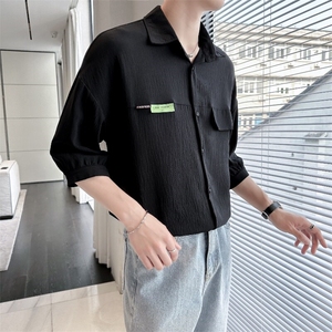 2025春季新款男士七分袖衬衫轻熟冰丝垂感翻领中袖衬衣901C06-P58图片