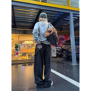 网图慎用 美式刺绣直筒休闲裤男宽松拖地工装裤K24106-特P35控68图片