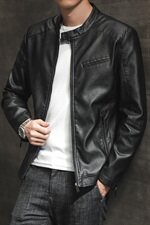 款1016潮牌皮衣男秋立领加绒加厚外套休闲皮夹克韩版修身，男装皮衣，电商D310（原电商305）