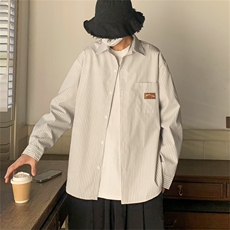 日系条纹长袖衬衫男女新款美式复古ins潮牌宽松港风衬衣2626-p33，男装衬衫，星座1008