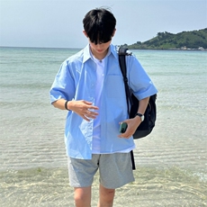 816B-CS006-P50中性风夏季休闲韩版短袖衬衫外套韩男，男装衬衫，星座816B