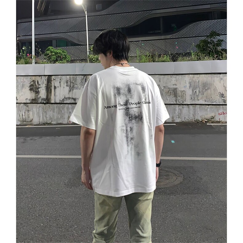 抖音得物供货210克现货宽松纯棉美式潮牌印花落肩袖纯棉T恤AT2171图片