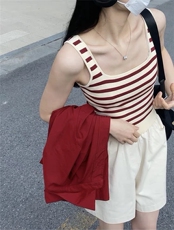 条纹针织吊带背心女内搭夏外穿修身弹力百搭美背，女装背心吊带，沐策羊绒