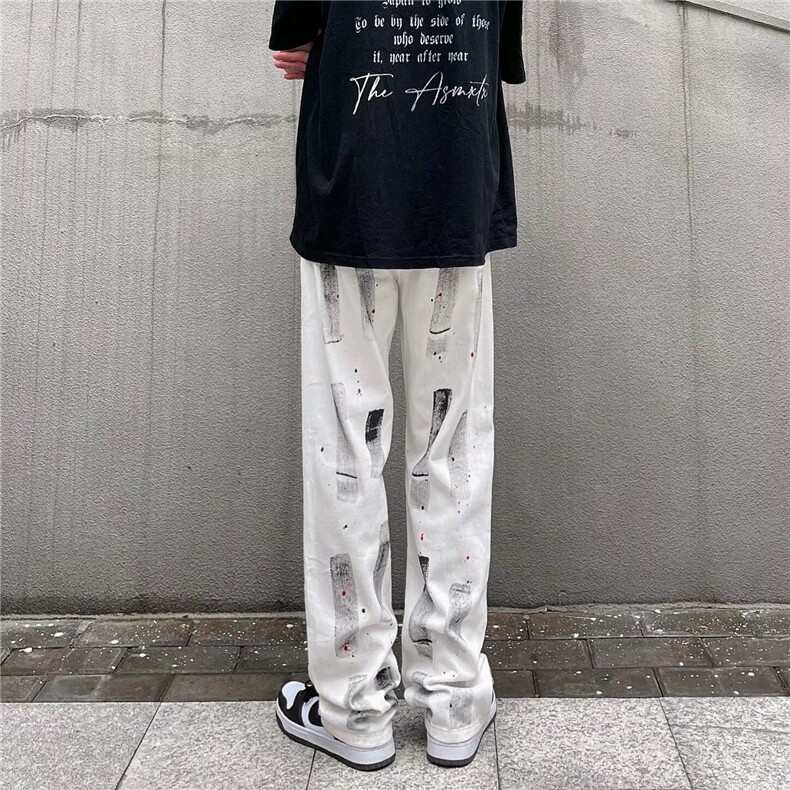 2025夏季薄款裤子高街ins泼墨直筒宽松休闲裤K095,男装休闲裤,星座1108-1