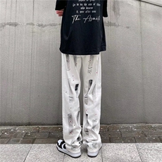 2025夏季薄款裤子高街ins泼墨直筒宽松休闲裤K095，男装休闲裤，星座1108-1