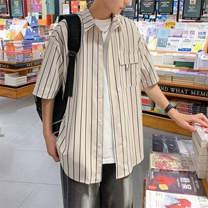 2025夏新款文艺休闲条纹短袖衬衫 C3040 P35图片