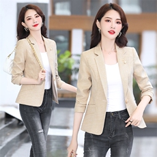 2021春秋季新款银丝灰格时尚优雅小西装，女装西装，阿菲诺依