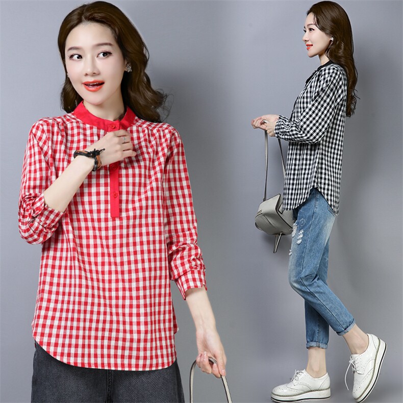 衬衫格子纯色甜美百搭时尚简约2021年春季新款，女装衬衫，小林双子
