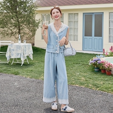 新品现货2025夏装新款水洗轻薄牛仔两件套女，女装套装/套裙，苗苗